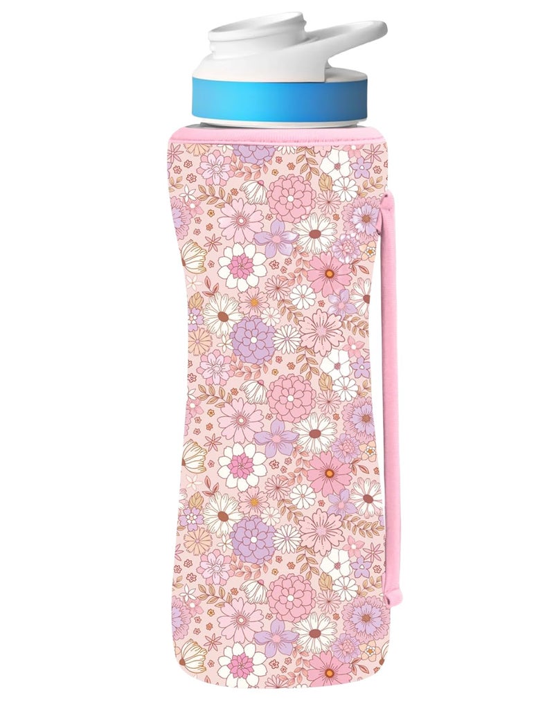 SLEILIN 32oz Cute Printed Sleeve Compatible With Cirkul Water Bottle For Plastic And Stainless Steel Bottles 32oz Neoprene Sweat-Wicking Material Insulated Cover Designed With Handles（Spring Vibes） - Image 1