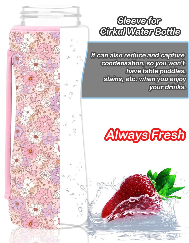 SLEILIN 32oz Cute Printed Sleeve Compatible With Cirkul Water Bottle For Plastic And Stainless Steel Bottles 32oz Neoprene Sweat-Wicking Material Insulated Cover Designed With Handles（Spring Vibes） - Image 4
