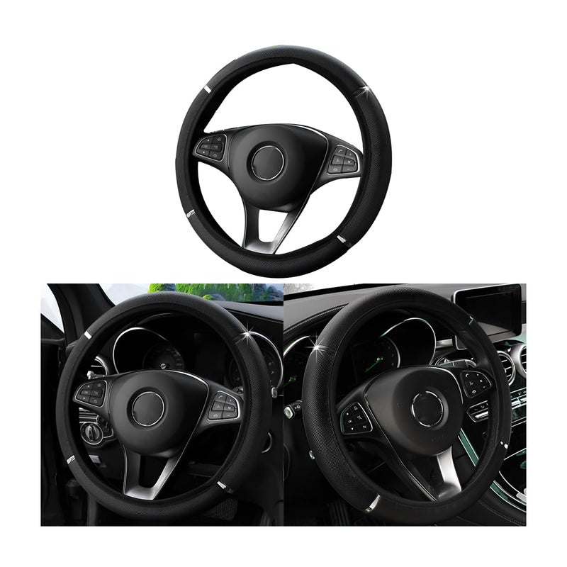 LoyaForba Car Steering Wheel Cover, Non-Slip, Elastic, Steering Wheel Cover for Men and Women, Universal Fit 15 Inches Cars, Vehicles, SUVs (Black) - Image 1