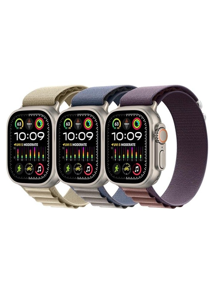 3 Pack Compatible with Apple Watch Ultra Band 49mm 45mm  46mm 44mm  Men Women, Adjustable Metal C-Hook Sport Nylon Strap for iWatch Series Ultra/SE/8/7/6/5/4/3/2/1