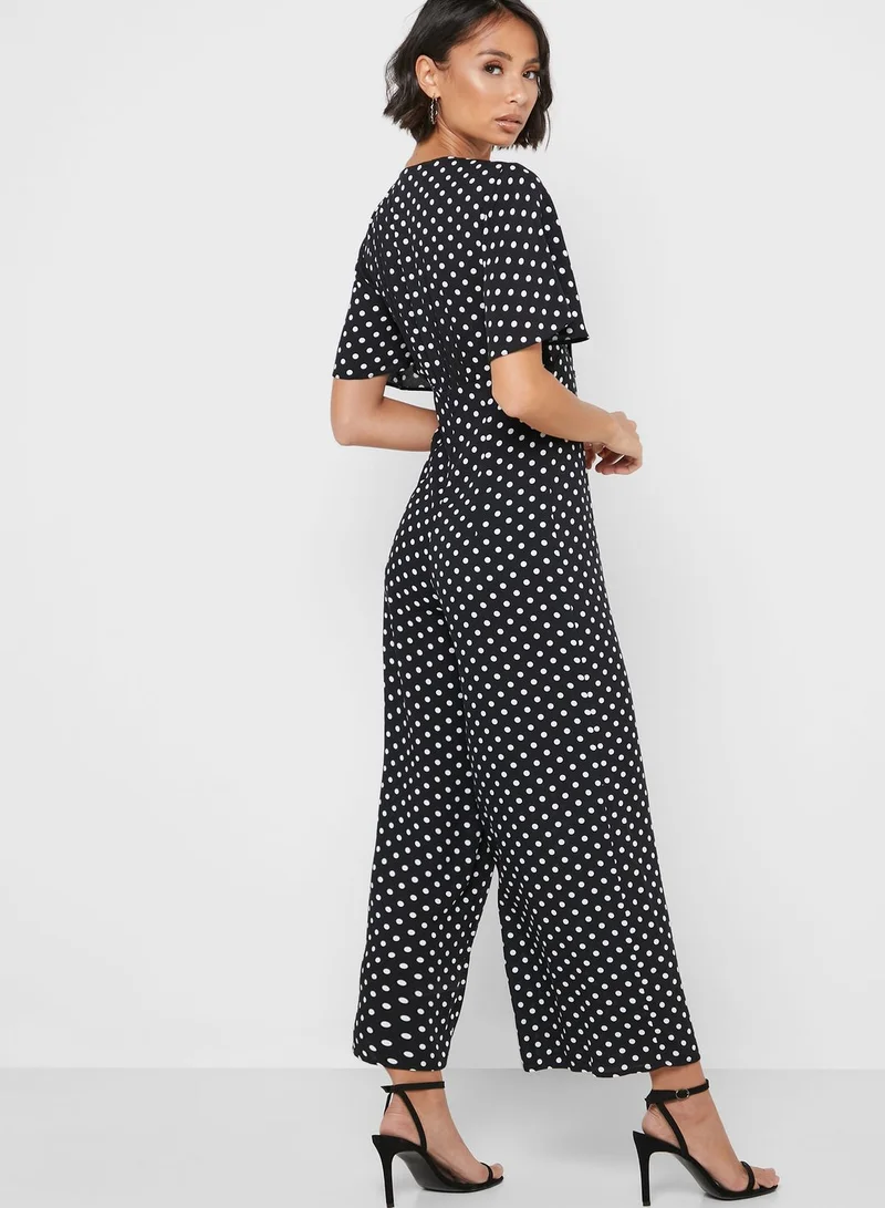 Miss Selfridge Petite Wide Sleeve Printed Plunge Jumpsuit