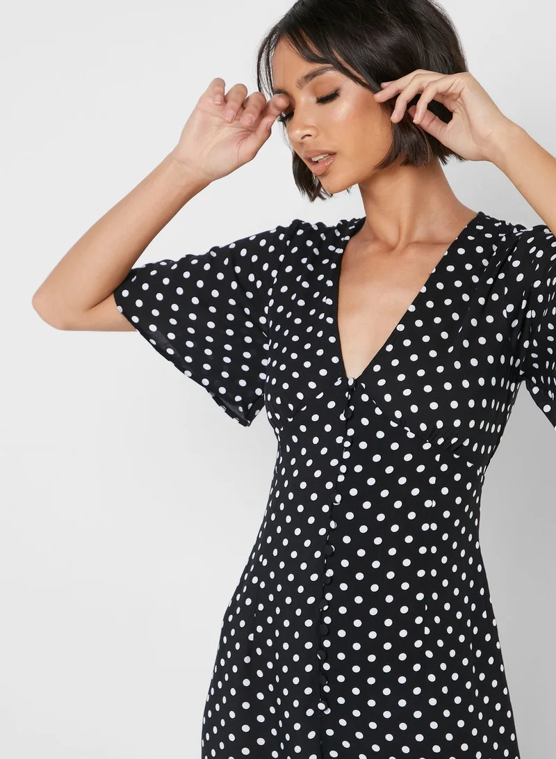 Miss Selfridge Petite Wide Sleeve Printed Plunge Jumpsuit