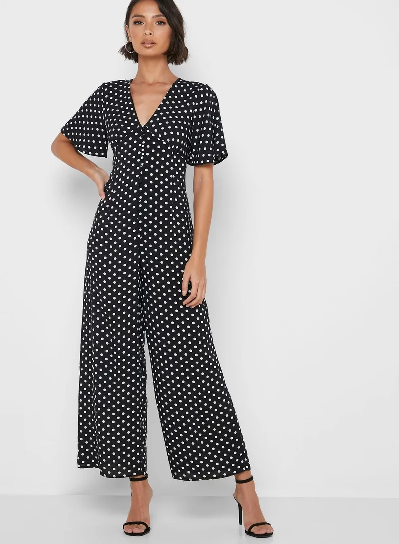 Miss Selfridge Petite Wide Sleeve Printed Plunge Jumpsuit