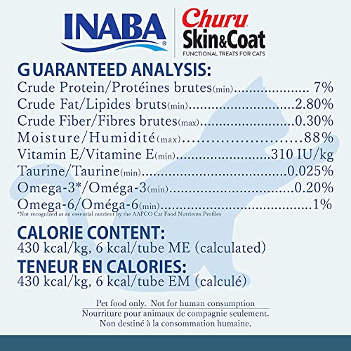 INABA Churu for Skin and Coat Lickable Purée Natural Cat Treats with Omega Oils, Taurine and Green Tea, 0.5 Ounces Each - 2 Flavor Variety Pack (24 Tubes) - Image 4