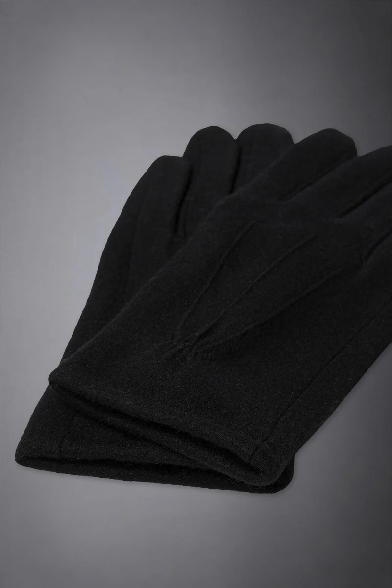 Doppelganger Men's solid coloured boiled wool glove with inner fleece - Black