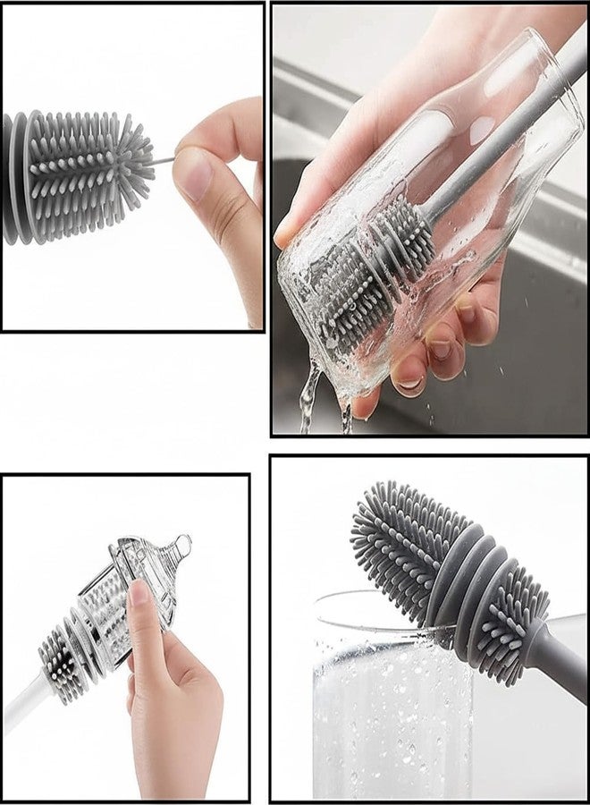 XML Bottle Cleaning Brush Silicone Long Handle for Baby Bottle, Water Bottle, Containers, Vase and Glass, Bottle Cleaner for Home and Kitchen Accessories Item Products (PACK-OF-3-BRUSH-28-CM) - Image 4