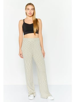 NIA Women Regular Fit Ribbed Wide Leg Pants, Grey Combo  - Image 2