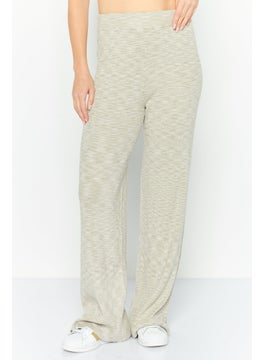 NIA Women Regular Fit Ribbed Wide Leg Pants, Grey Combo  - Image 1