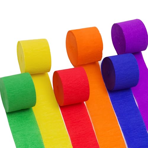 Suaxova 6 Rolls 492ft Rainbow Crepe Paper Streamers, 6 Colors Pack of Paper Party Streamers for Colorful Party Decorations, Birthday Decorations, Wedding Decorations (1.8 Inch x 82 Ft/Roll) - Image 1