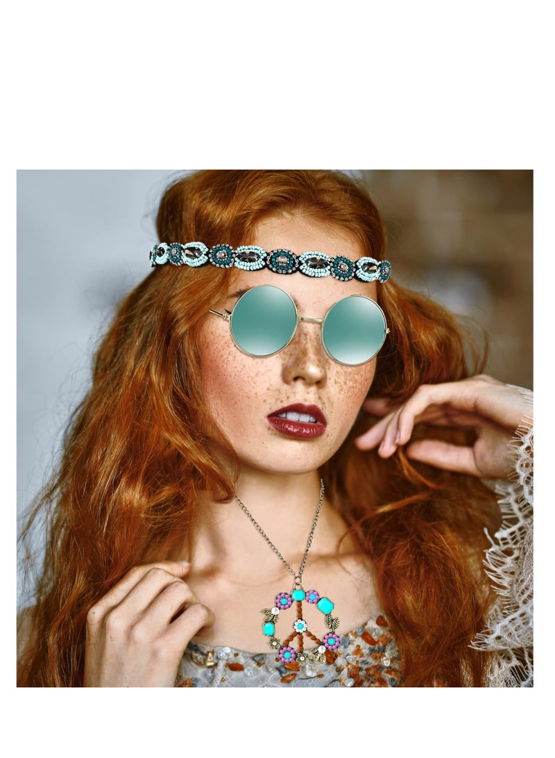 SYOSI Hippie Costume Set Include Peace Sign Necklace Headband Hair Wreath Sunglasses 60s 70s Dressing for Women  - Image 3