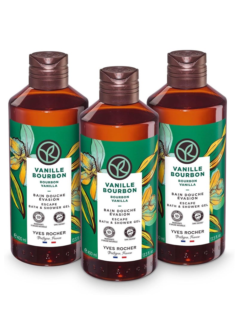 Yves Rocher Shower Gel Trio | Bath & Body Wash | Sulfate Free | Bourbon Vanilla | 3x400ml Bottle, 13.5 fl oz (Bourbon Vanilla Trio Pack)  - Image 1