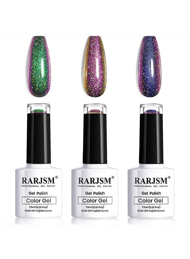 RARJSM Chameleon Gel Nail Polishes Set Multichrome Color Changing Blue Green Purple Holographic Glitter Polish Curing Requires Sparkle Shimmer Nail Gel Varnish Soak Off DIY at Home 7.5ml 3PCS - Image 1