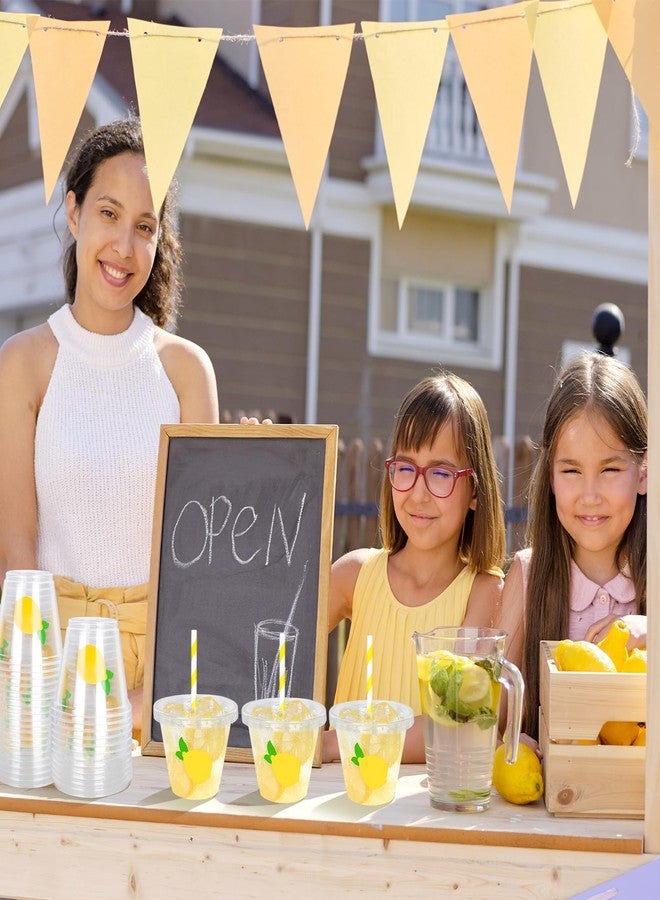 Whaline أكواب بلاستيكية قابلة للتصرف من واهلين 100 قطعة مع أغطية وقش 9 أونصات أكواب حفلات صفراء ليمون لمشروبات باردة مثل القهوة المثلجة والسموذي والعصير والشاي - Image 4