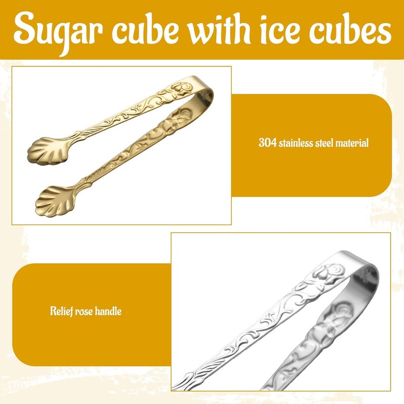 Eophmi Sugar Tongs, 2 Pcs Ice Tongs, Stainless Steel Thickened Mini Serving Tongs for Appetizers, Desserts, Salad, Grilling, 4inch Rose U-Shaped Sugar Cube Tongss for Tea Party, Coffee(Silver/Gold) - Image 3