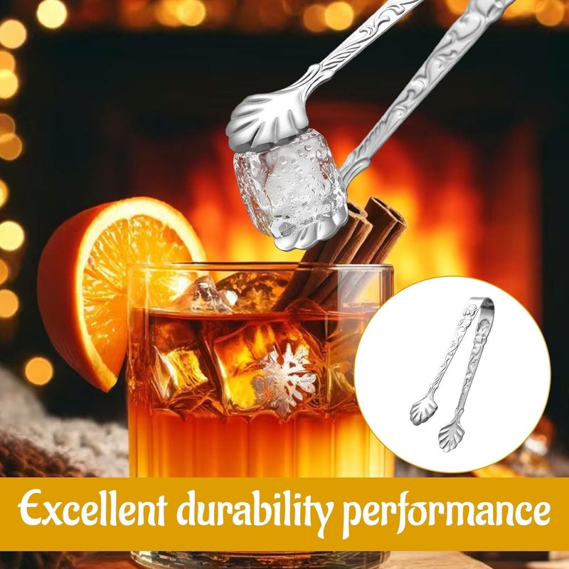 Eophmi Sugar Tongs, 2 Pcs Ice Tongs, Stainless Steel Thickened Mini Serving Tongs for Appetizers, Desserts, Salad, Grilling, 4inch Rose U-Shaped Sugar Cube Tongss for Tea Party, Coffee(Silver/Gold) - Image 4