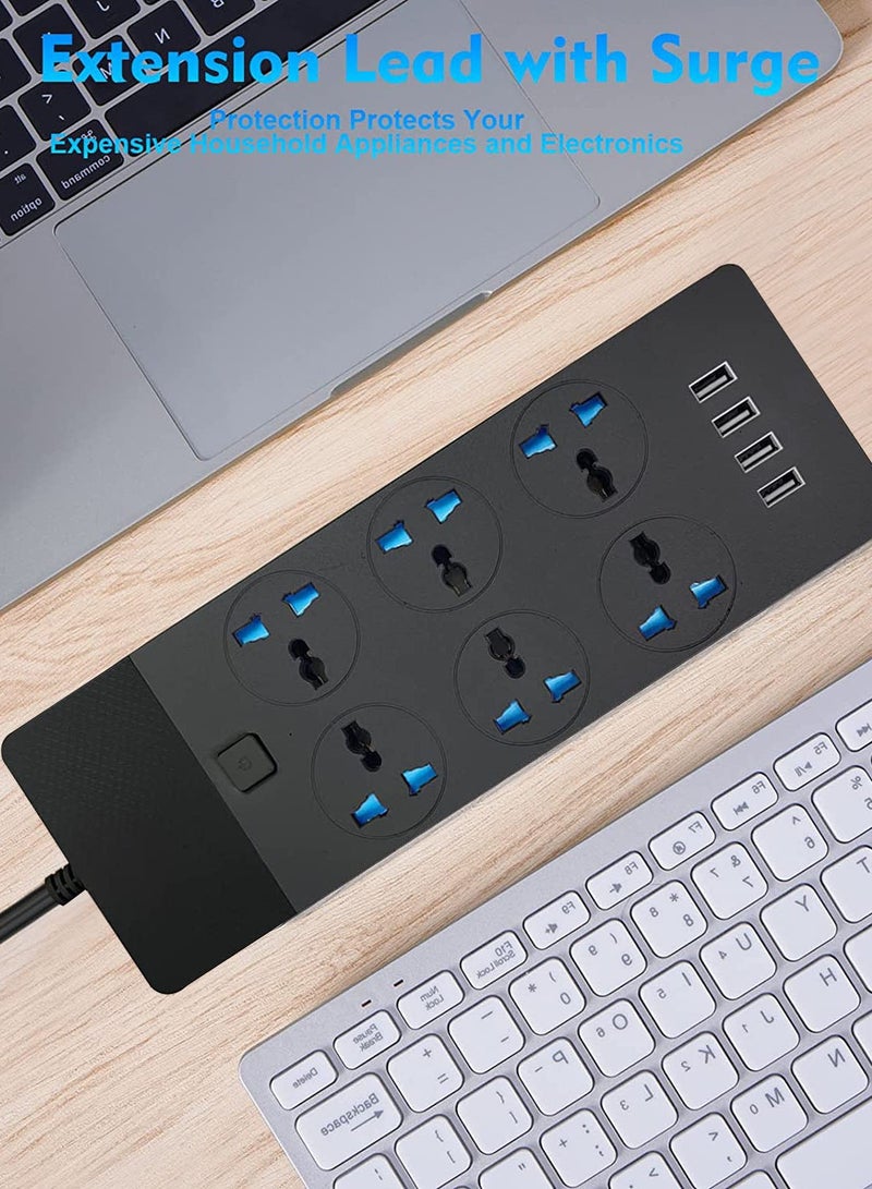 عربست مشترك كهرباء ذكي 6 منافذ مع 4 منافذ USB وحماية كهربائية | توصيله كهربائيه ذكيه 3 متر  | مشترك متعدد الاستخدامات للمنزل والمكتب (أسود)  - Image 1