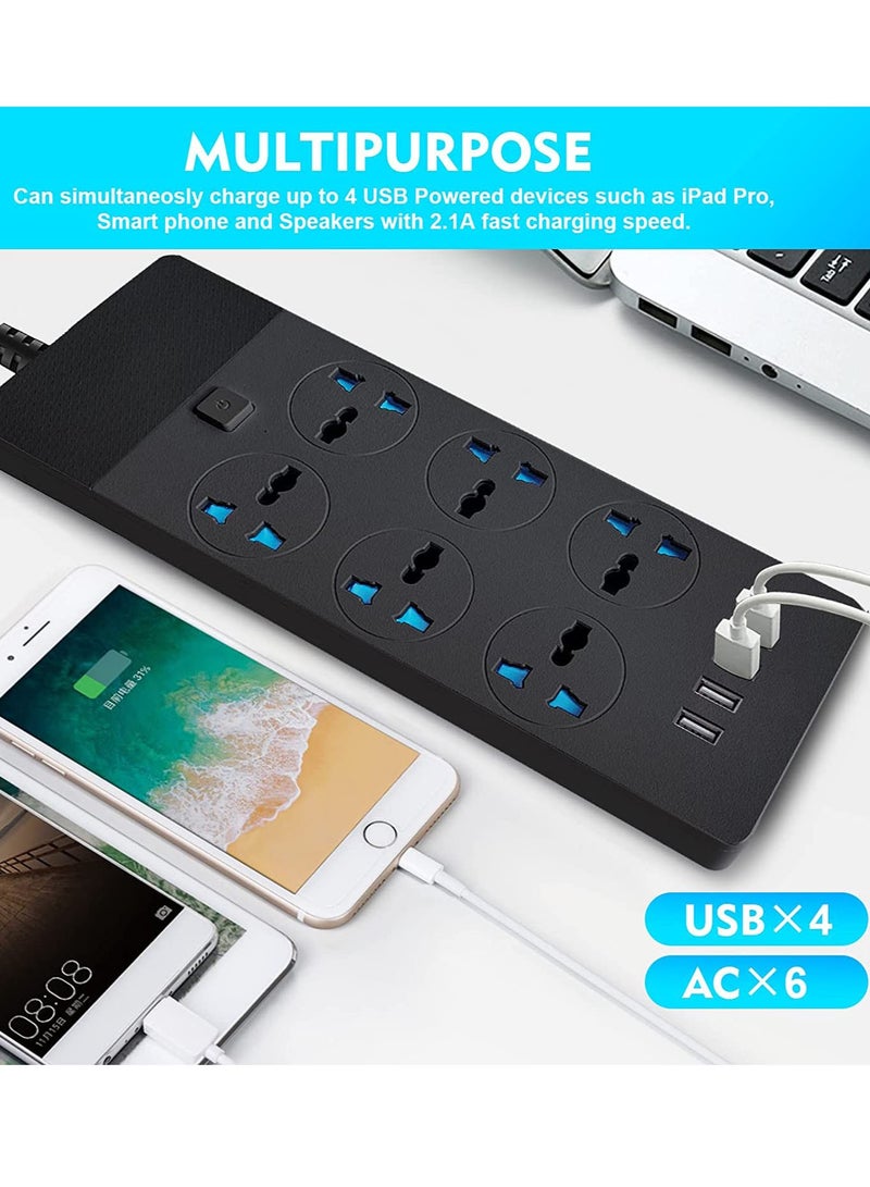 عربست مشترك كهرباء ذكي 6 منافذ مع 4 منافذ USB وحماية كهربائية | توصيله كهربائيه ذكيه 3 متر  | مشترك متعدد الاستخدامات للمنزل والمكتب (أسود)  - Image 5