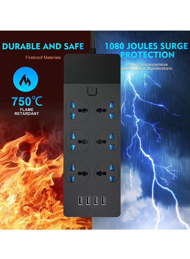 عربست مشترك كهرباء ذكي 6 منافذ مع 4 منافذ USB وحماية كهربائية | توصيله كهربائيه ذكيه 3 متر  | مشترك متعدد الاستخدامات للمنزل والمكتب (أسود)  - Image 4