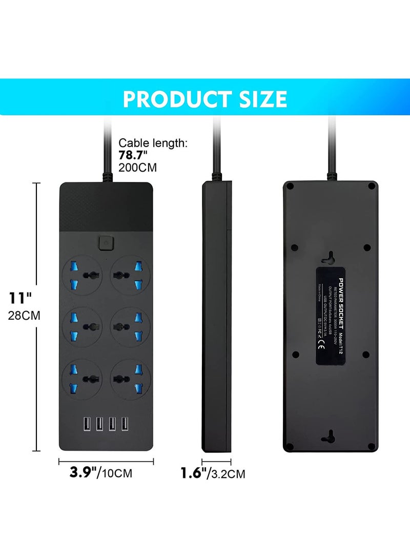 عربست مشترك كهرباء ذكي 6 منافذ مع 4 منافذ USB وحماية كهربائية | توصيله كهربائيه ذكيه 3 متر  | مشترك متعدد الاستخدامات للمنزل والمكتب (أسود)  - Image 2