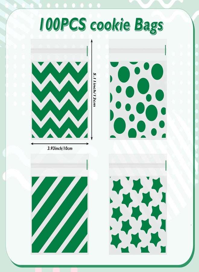 eowqeiur 100 PCS Green Polka Dots Star Stripe Cellophane bags(4x4 Inch Self Sealing Cookie Treat Snack Goodie Candy Goody Gifts Bags for St. Patrick's Graduation Birthday Holiday Party Favors Supplies Wrap - Image 2
