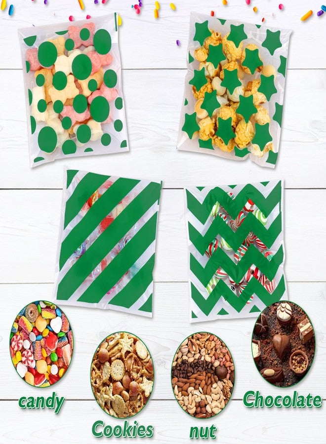 eowqeiur 100 PCS Green Polka Dots Star Stripe Cellophane bags(4x4 Inch Self Sealing Cookie Treat Snack Goodie Candy Goody Gifts Bags for St. Patrick's Graduation Birthday Holiday Party Favors Supplies Wrap - Image 3