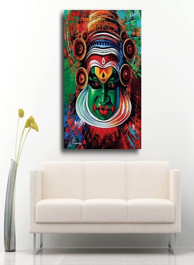 PIXELARTZ لوحة قماشية لراقصة كاتاكالي من PIXELARTZ، فن هندي كلاسيكي للجدران، أكاديمية رقص - (35 × 35 بوصة، كبير) (بدون إطار) - Image 2