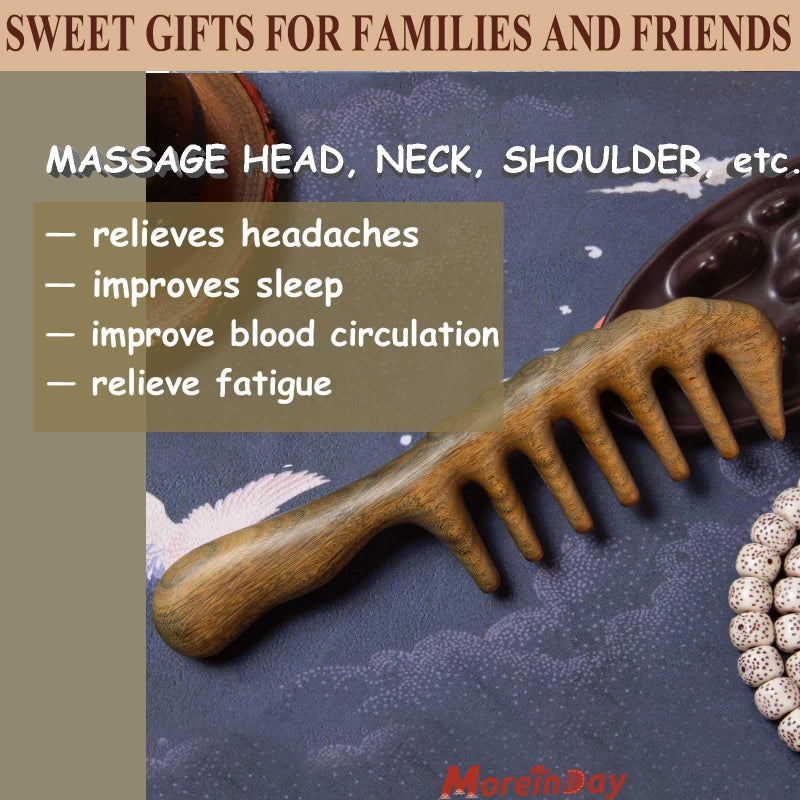 Moreinday Massage Comb - Wooden Scalp Massager and Gua Sha for Hair Growth, Green Sandalwood Loc Comb for Women and Men - Image 5