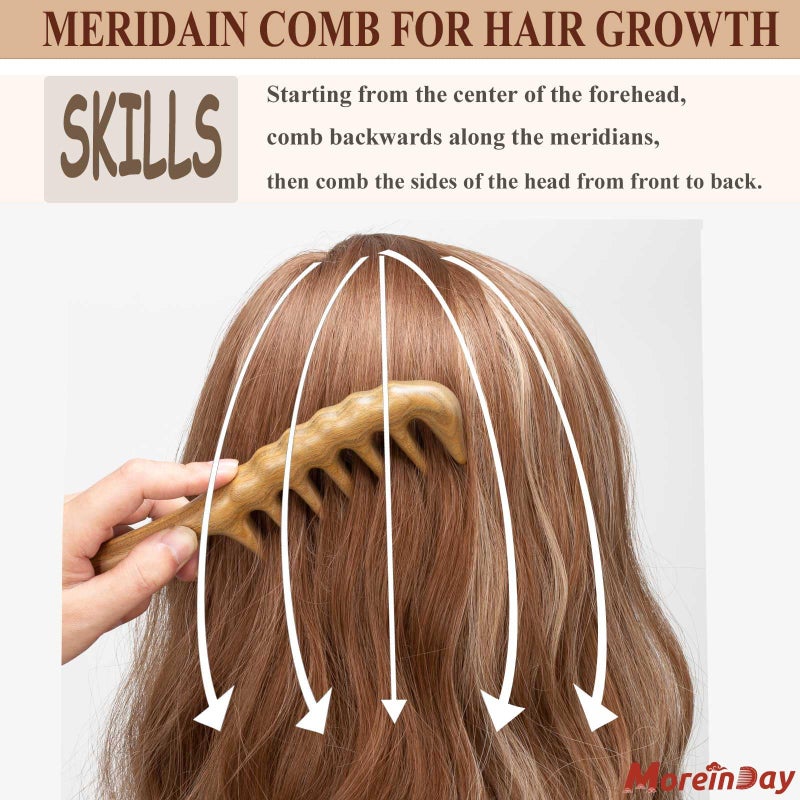 Moreinday Massage Comb - Wooden Scalp Massager and Gua Sha for Hair Growth, Green Sandalwood Loc Comb for Women and Men - Image 3