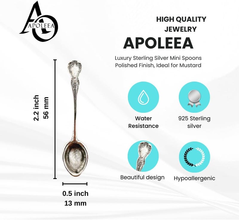 APOLEEA 925 Sterling Silver Small Salt Spoon - Premium Quality 2.2" Irish Spoon - Beautiful Flower Designed Handle - Gift for Culinary Enthusiasts - Image 2