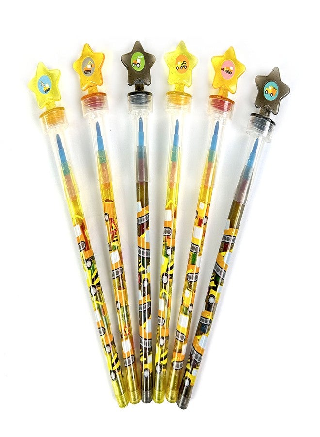 TINYMILLS 24 Pcs Construction 2 in 1 Stackable Stacking Crayon with Extra Stamper Topper, Kids Party Favors, Goodie Bag Stuffers, Classroom Rewards, Prizes - Image 2