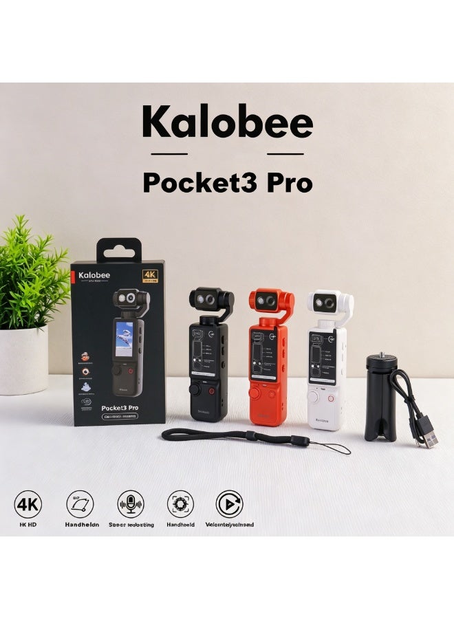 كالوبي كاميرا جيب يدوية Kalobee Pocket3 Pro بدقة 4K عالية الوضوح، عدسة دوارة 180 درجة مع إضاءة مدمجة، كاميرا فيديو جيمبال محمولة بميكروفون استريو، مسجل فيديو للفلوج مع تركيز تلقائي للسفر والتصوير اليومي، متوفرة بثلاثة ألوان - Image 3