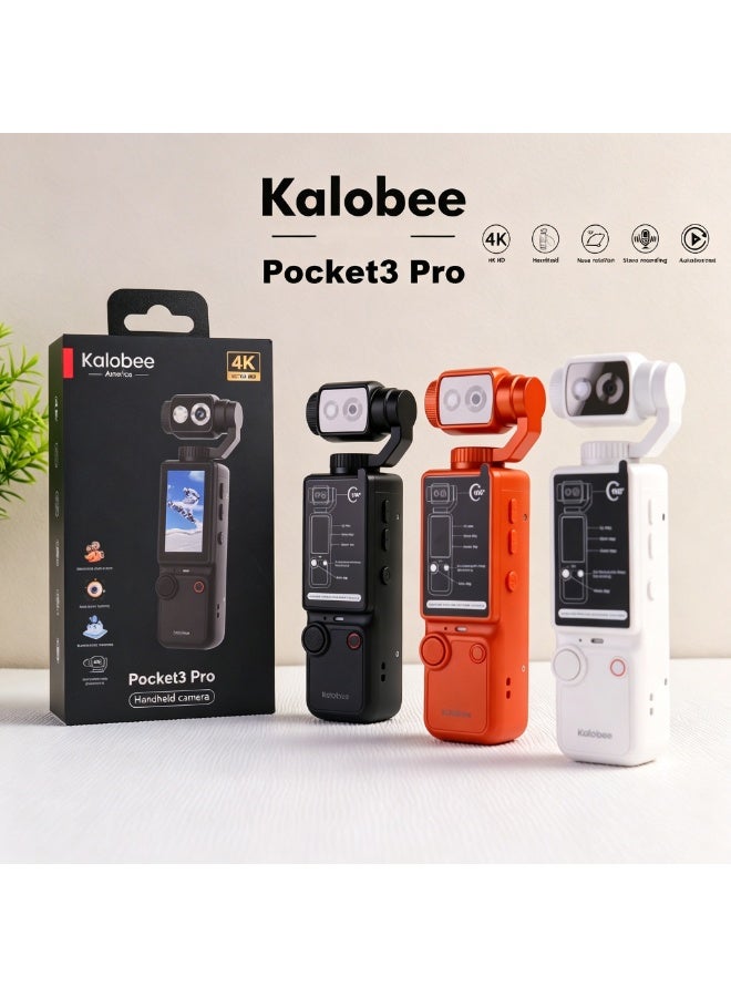 كالوبي كاميرا جيب يدوية Kalobee Pocket3 Pro بدقة 4K عالية الوضوح، عدسة دوارة 180 درجة مع إضاءة مدمجة، كاميرا فيديو جيمبال محمولة بميكروفون استريو، مسجل فيديو للفلوج مع تركيز تلقائي للسفر والتصوير اليومي، متوفرة بثلاثة ألوان - Image 2