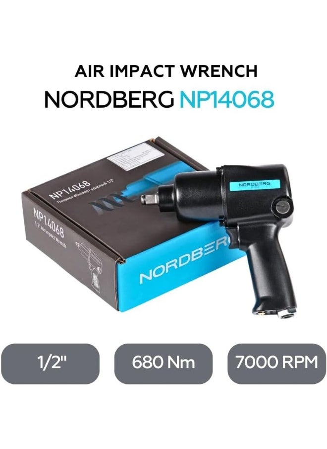 NORDBERG Air Impact Wrench 1/2″ Drive, 680 Nm  Np14068, 1/4" Air Inlet Thread, 7000 Rpm, Adjustable Power, Twin Hammer  - Image 5