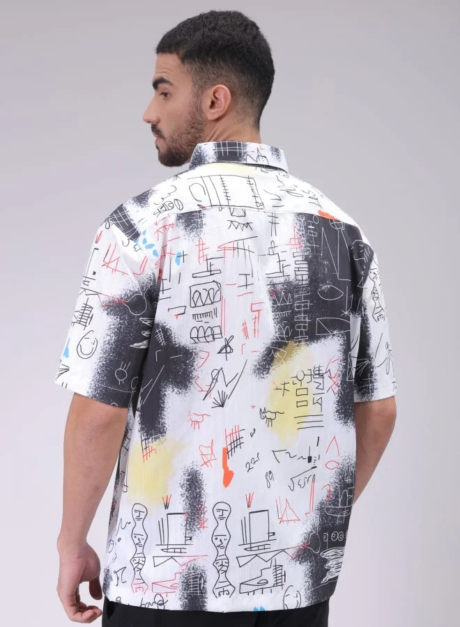 The Indian Garage Co Men Boxy Fit Kidult Printed Half Sleeves Cutaway Collar Street Wear Shirt
