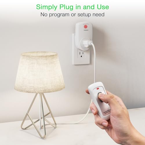 TESSAN Remote Control Outlet, TESSAN Wireless Electrical Plug Switch for Lights, Lamps, Fans, 100ft RF Range, 1200W (1 Remote + 1 Outlet) - Image 2