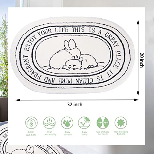 ontinny White Bathroom Rugs Soft Cute Bath Mat for Bath Floor 20x32inch, Machine Washable Non-Slip Bath Mats for Shower Toilet Tub, Kid’s Bathroom Decor Plush Carpet (Rabbit) - Image 3
