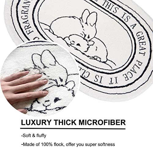 ontinny White Bathroom Rugs Soft Cute Bath Mat for Bath Floor 20x32inch, Machine Washable Non-Slip Bath Mats for Shower Toilet Tub, Kid’s Bathroom Decor Plush Carpet (Rabbit) - Image 2