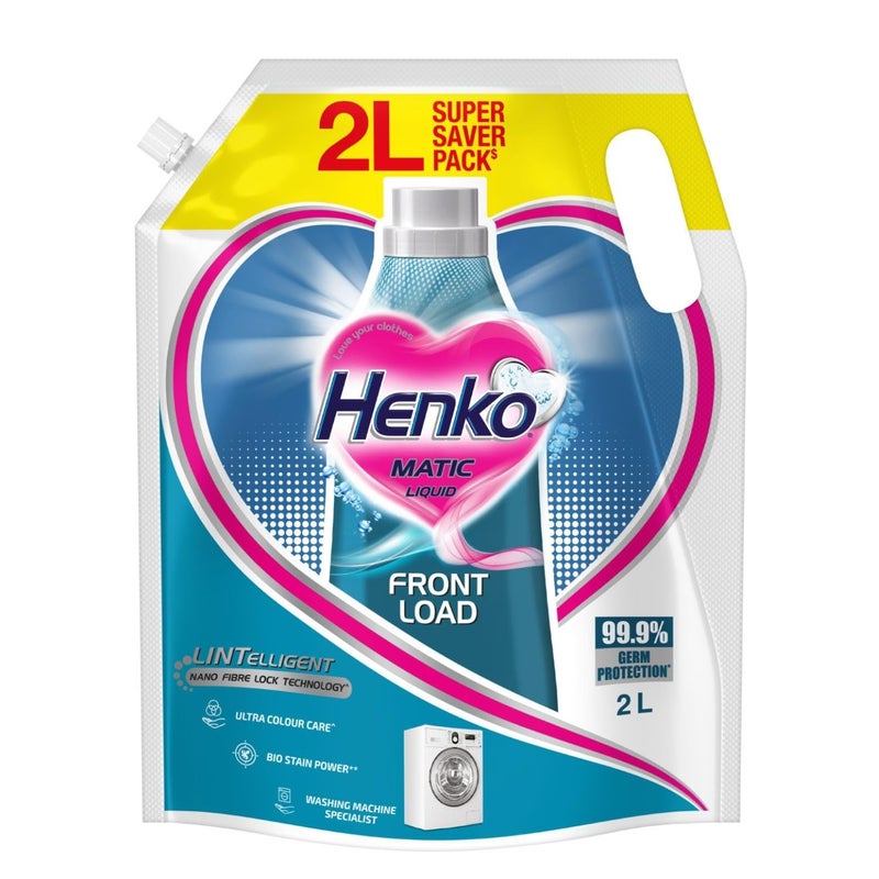 Henko Matic Front Load Liquid Detergent - 2L Refill Pouch with Nano Fiber Lock Technology, 99.9% Germ Protection, Bio Stain Power & Ultra Color Care which maintains the Newness, Color & Shine - Image 5