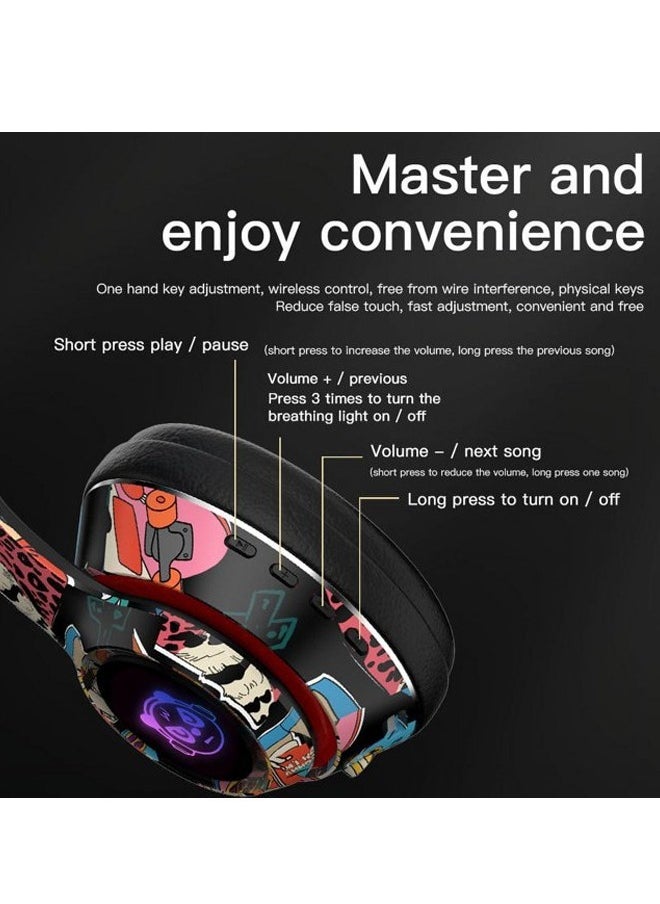 MIQIA Wireless Foldable Bluetooth Headphones over Ear Cool Graffiti Led Illuminated Gaming Headset Noise Cancelling Headphones with Built-in Microphone for Phone Computer, Scalable Music Headphone Gift for  - Image 2