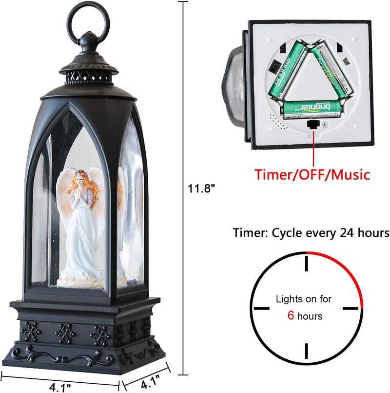 Eldnacele 12” Christmas Snow Globe Lantern Angel with Music & Timer, USB Lined/Battery Operated Lighted Water Glittering Nativity Lantern for Christmas Festival Centerpiece Decoration Gifts – Angel - Image 1