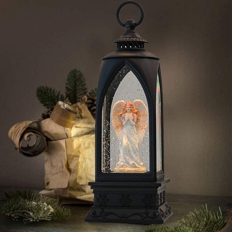 Eldnacele 12” Christmas Snow Globe Lantern Angel with Music & Timer, USB Lined/Battery Operated Lighted Water Glittering Nativity Lantern for Christmas Festival Centerpiece Decoration Gifts – Angel - Image 3