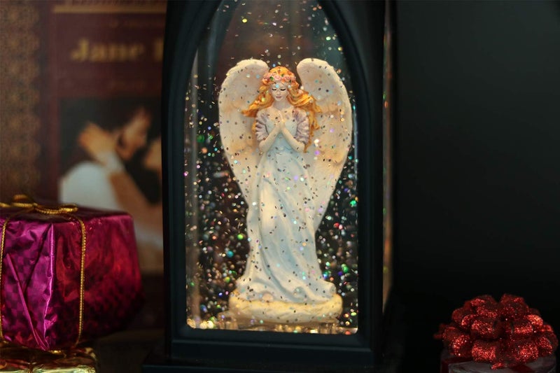 Eldnacele 12” Christmas Snow Globe Lantern Angel with Music & Timer, USB Lined/Battery Operated Lighted Water Glittering Nativity Lantern for Christmas Festival Centerpiece Decoration Gifts – Angel - Image 4