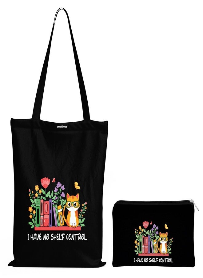 TrendoPrint Eco-Friendly Printed Black Tote Bag 14 x 16 inch with Makeup Pouch for College, Shopping and Travelling (TB68) - Image 1
