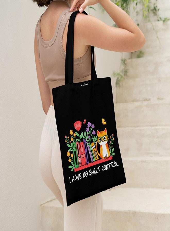 TrendoPrint Eco-Friendly Printed Black Tote Bag 14 x 16 inch with Makeup Pouch for College, Shopping and Travelling (TB68) - Image 5