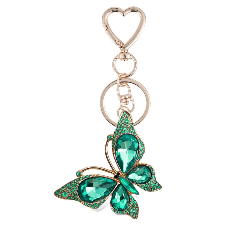Weixiltc Charm Keychain for Women, Cute Heart Key Chain with Diamond Butterfly Pendant, Lovely Bag & Purse Keyring Accessory (Green) - Image 1