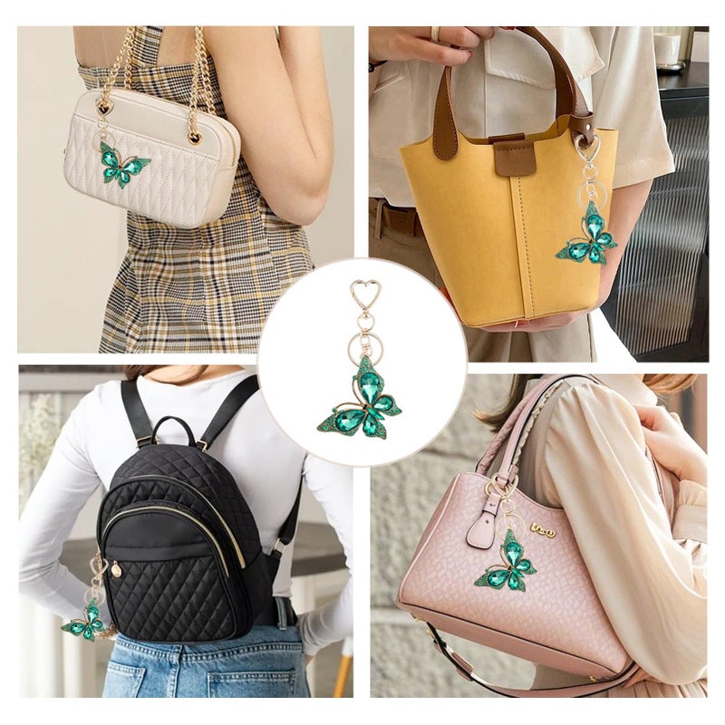 Weixiltc Charm Keychain for Women, Cute Heart Key Chain with Diamond Butterfly Pendant, Lovely Bag & Purse Keyring Accessory (Green) - Image 4