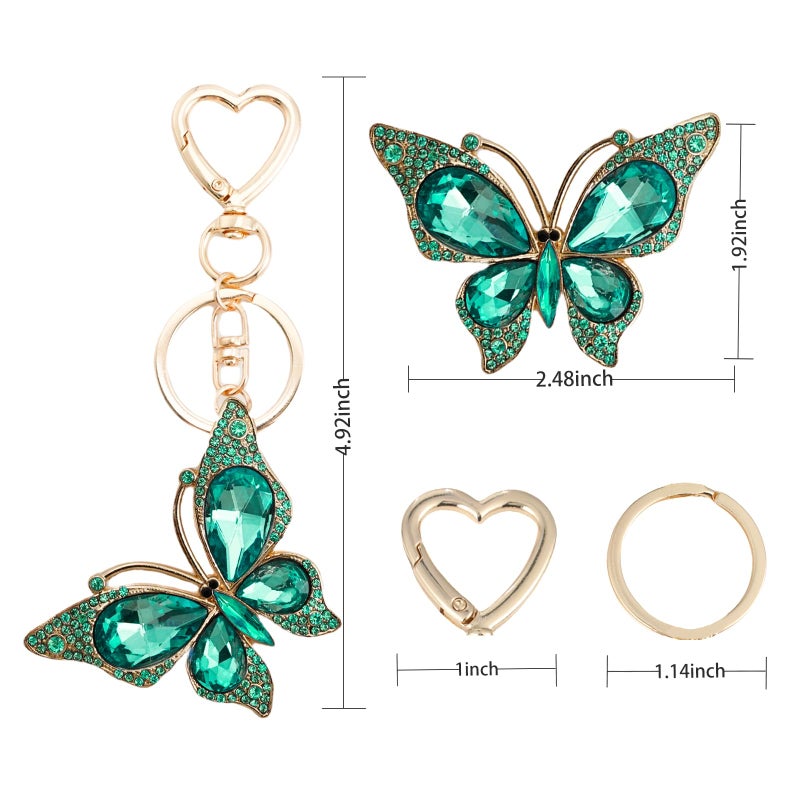 Weixiltc Charm Keychain for Women, Cute Heart Key Chain with Diamond Butterfly Pendant, Lovely Bag & Purse Keyring Accessory (Green) - Image 5