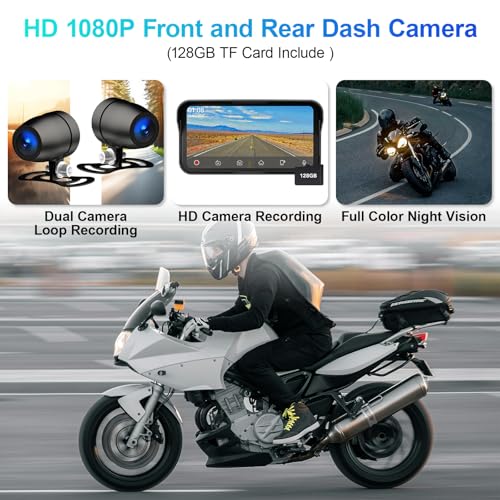 LBW Portable Motorcycle Dash Cam, Wireless Motorcycle CarPlay & Android Auto, Motorbike TPMS GPS Navigation, 6.25" IP67 Waterproof Touch Screen, Remote Control, Dual HD 1080P Cameras, Free SD 128GB - Image 3