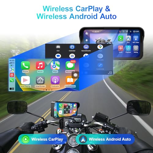 LBW Portable Motorcycle Dash Cam, Wireless Motorcycle CarPlay & Android Auto, Motorbike TPMS GPS Navigation, 6.25" IP67 Waterproof Touch Screen, Remote Control, Dual HD 1080P Cameras, Free SD 128GB - Image 2