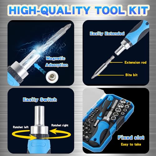Aezic Tool Advent Calendar 2025, 44-piece Tool Set with Precision Bits, Precision Screwdrivers, Ratchet Bit Handle, Hexagon Socket, Storage Case, 24-Day Home Tool Kit Christmas Countdown Calendar for Men, Mechanics - Image 4